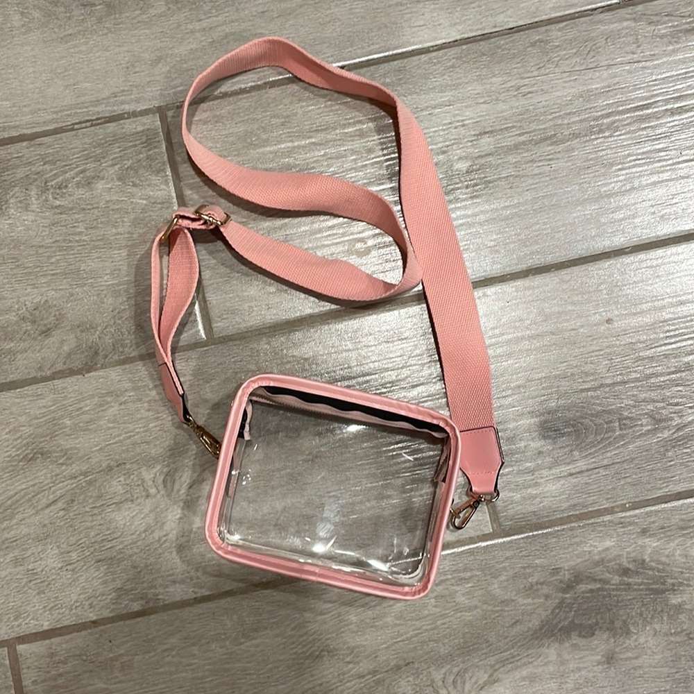 Clear stadium bag with pink strap